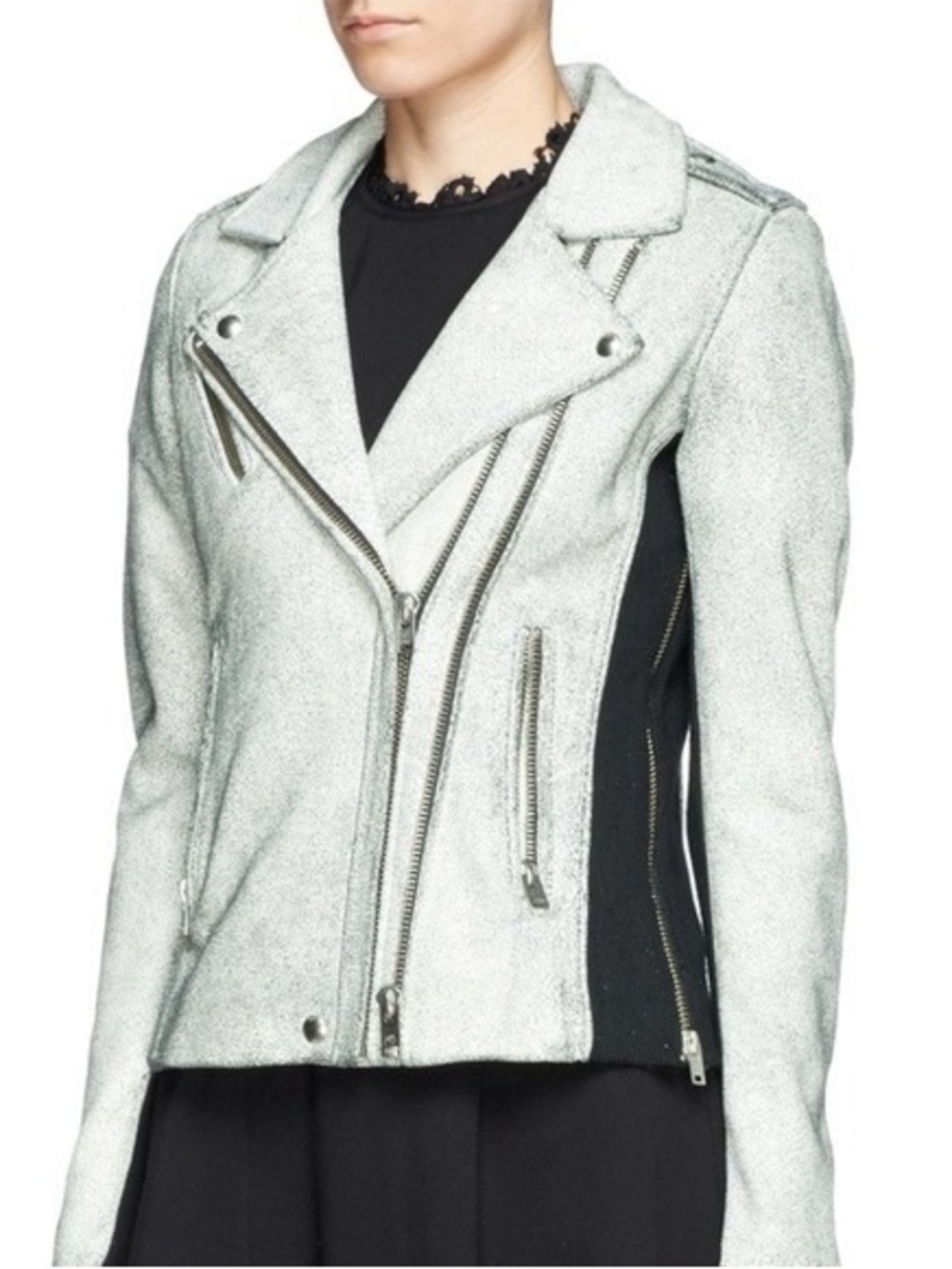 IRO Ilaria Cracked Lamb Leather Moto Jacket Lamb Leather